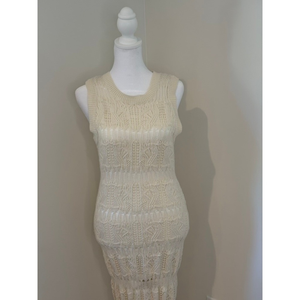 Heartloom Denzel Bohemian Body Skimming Dress Maxi Fringe Knit Ivory Size S - Picture 2 of 6